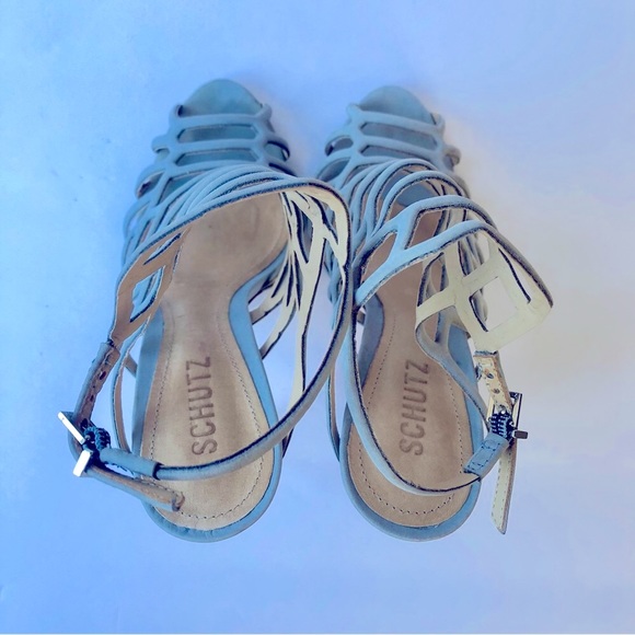 SCHUTZ JULIANA DRESS SANDAL JEANS BLUE CAGED STILETTO PUMP SIZE 6.5B LIGHT BLUE - Picture 11 of 12